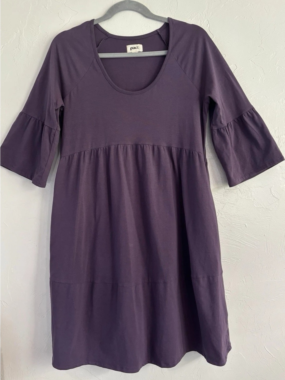Pact Women’s Purple Scoop Neck Tiered Midi Dress